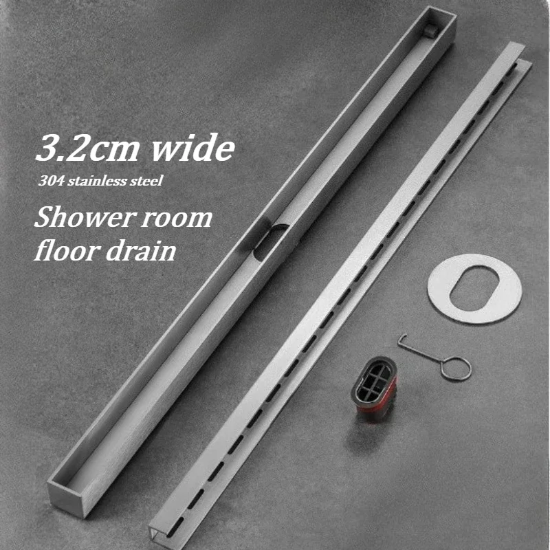 Bathroom shower room 3.2cm wide extremely narrow linear floor drain, invisible  304 stainless steel deodorant floor drain