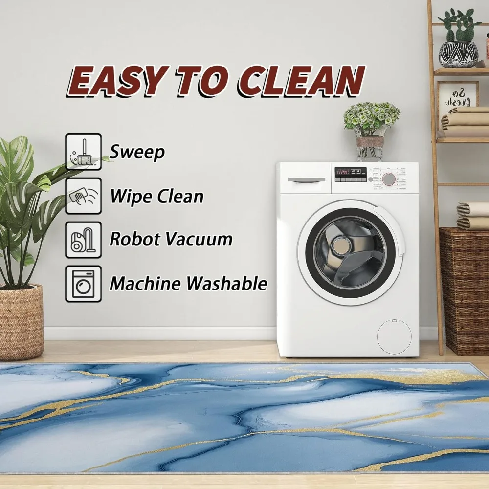 Роскошный абстрактный современный ковер белого, синего и золотого цвета для гостиной — ковер с мраморным рисунком 6x8