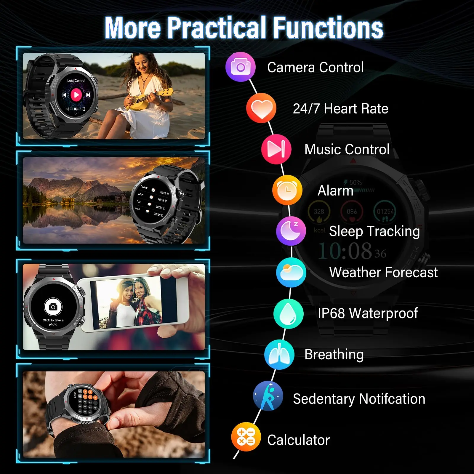 Умные часы S10, Bluetooth-вызовы и уведомления |   1,39-дюймовый HD-экран |   110+ спортивных режимов |   30-дневный срок службы батареи |   IP68 Водонепроницаемый