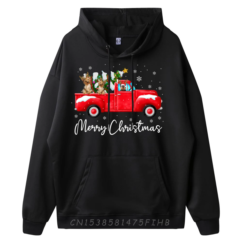 Yorkie Red Truck Christmas Hoodie Santa Hat Dog Xmas Streetwear Hoodie Homme Alphabet Christmas Sweater