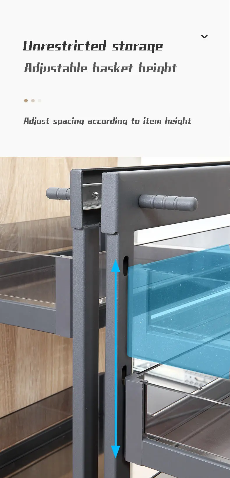 خزانة مطبخ بتصميم حديث، سلة قابلة للسحب، زاوية سحرية عالمية لتخزين فعال