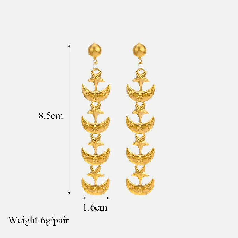 EILIECK 316L Stainless Steel Star Moon Tassel Pendant Earrings For Women Girl New Trend Gold Color Waterproof Jewelry Party Gift
