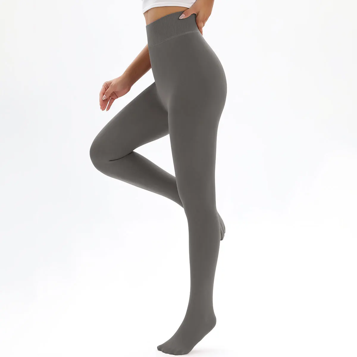 امرأة 1 قطعة الصوف مبطن وسميكة اليوغا طماق عالية الخصر الخوخ بعقب اليوغا السراويل الجلد ودية الدفء المخملية اليوغا السراويل #5