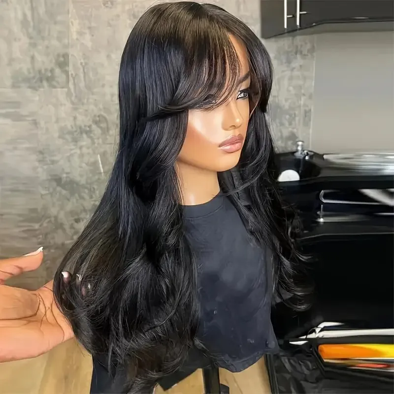 

200 Плотность Натуральные Черные Объемные Волны Парики Человеческих Волос HD Прозрачный Парик Фронта Шнурка Предварительно Сорванные Отбеленные Узлы Парик Фронта Шнурка