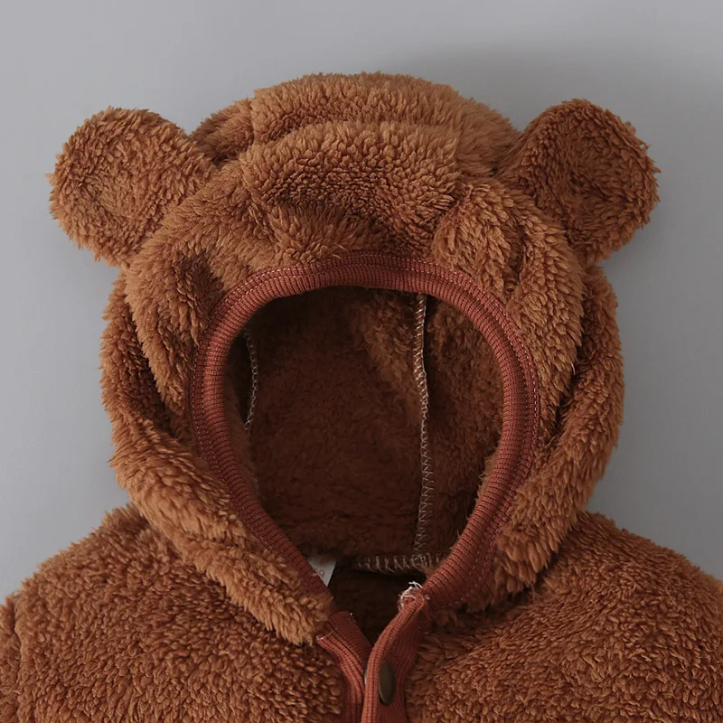 Toddler Boy Romper Cartoon Bear Baby Girl Jumpsuit Winter Thicken Long Sleeve Hooded Infant Clothes Tracksuit Outfit Child A673