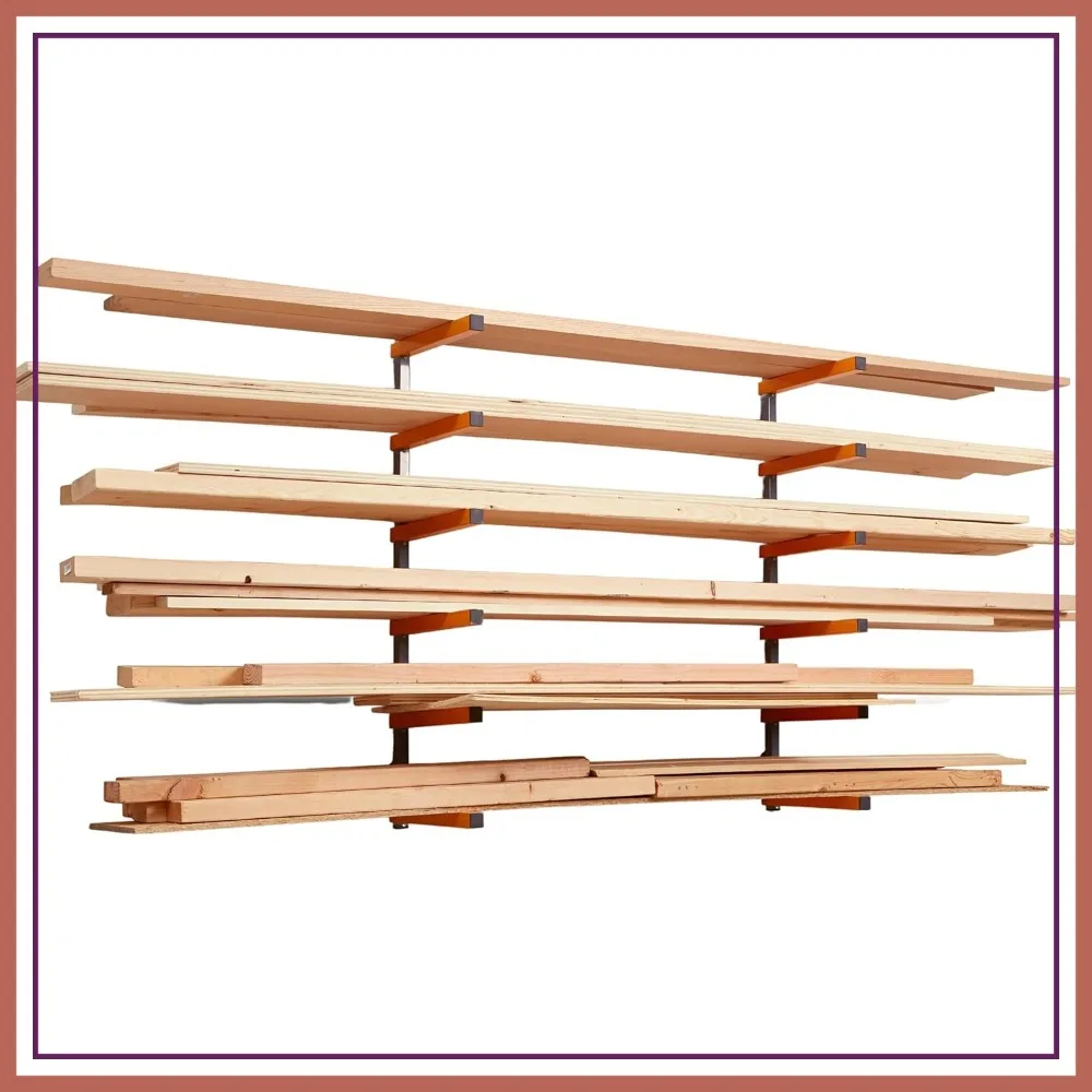 

6-Level Wall Storage Rack for Wood Organizing and Lumber Storage, Indoor Outdoor Use, Orange PBR-001
