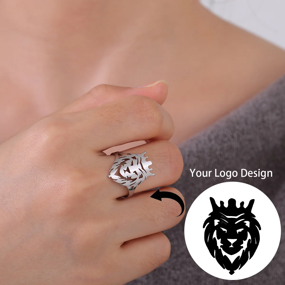 Customized Logo Picture Ring Personalized Hollow Hand Drawn Pattern Open Ring Stainless Steel Jewelry Finger Accessories Gift