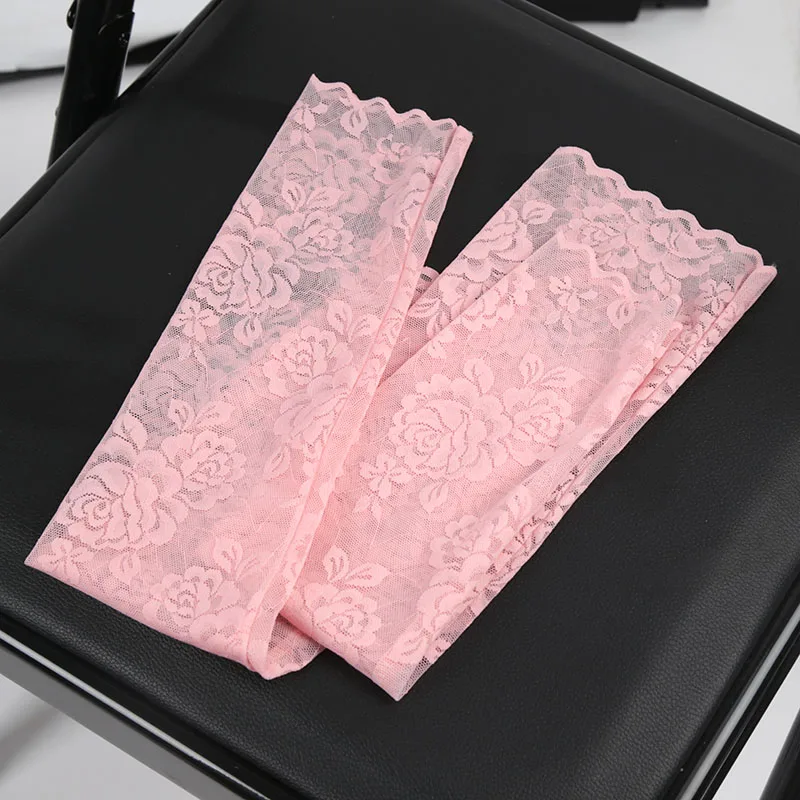 1Pair Summer Thin Fingerless Gloves Black and White Elegant Arm Sleeves Mesh Lace Elastic Driving Cycling Gloves Finger Mittens