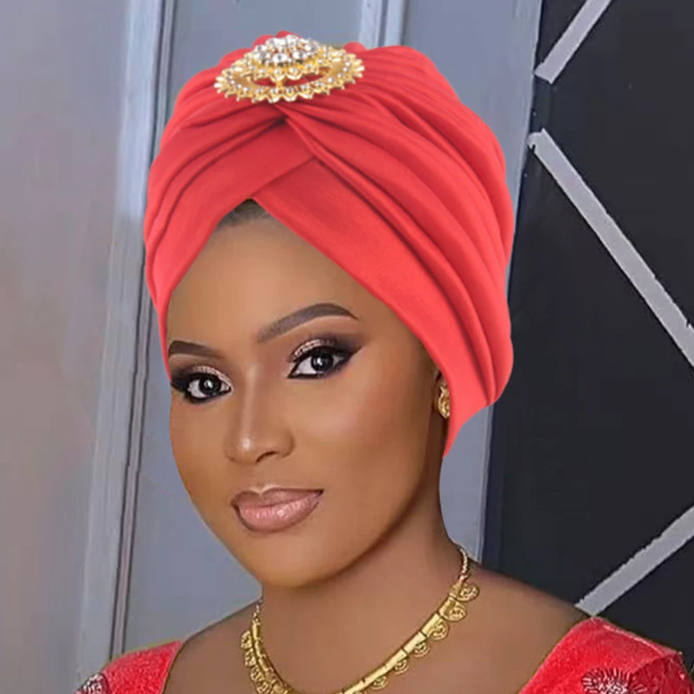 

Luxury Rhinestones Turban Cap for Women Soft Comfortable Head Wrap Muslim Headscarf Bonnet Hijab African Headgear Turbante Mujer