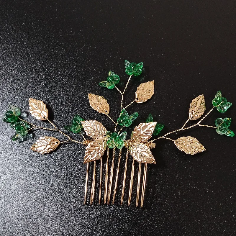 Novo nupcial verde cristal pentes de cabelo headpiece jóias strass pérola flores artesanal acessórios de cabelo de casamento para mulheres meninas