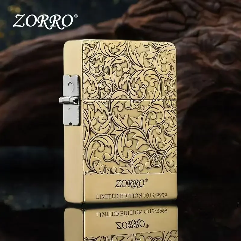 2027 ZORRO Original Copper Carved Bottom Label Tangcao Kerosenes Windproof Lighter Boys Holiday Gift Birthday Gift