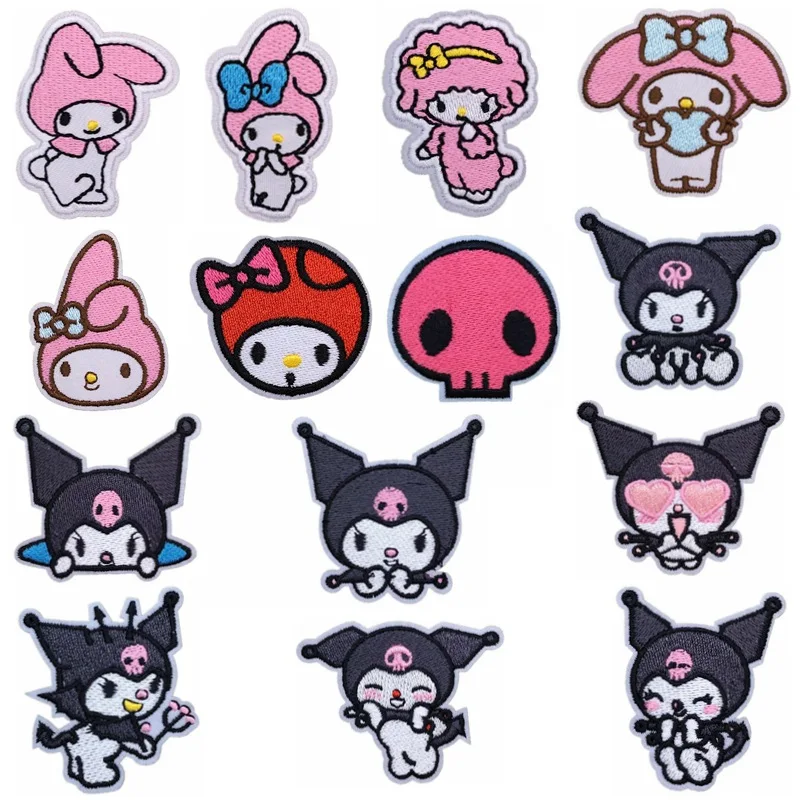 

6/8/14Pcs Cartoon Kuromi Melody Applique For DIY Child Clothes Iron on Adhesive Embroidery Patches Decor Kwaii Coat Stickers