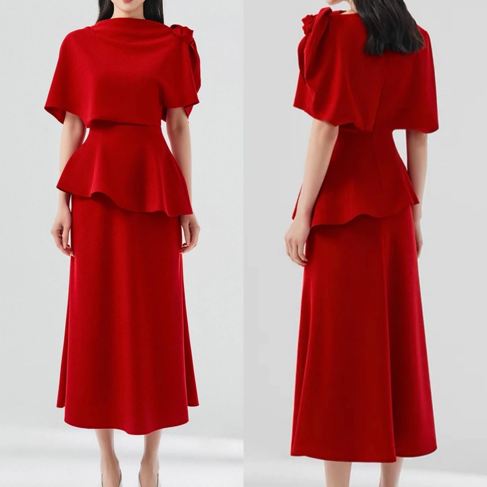  Evening  Sexy Casual  Jersey Ruched Party A-line High Collar Bespoke Occasion Gown Midi Dresses