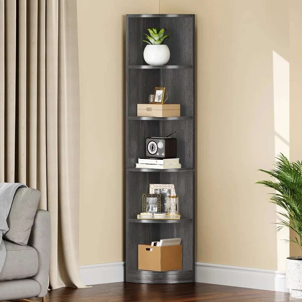 

70.8" Corner Shelf, 5 Tier Corner Bookshelf , Modern Open Free Standing Shelving Unit Wooden Display Rack Storage Shelves