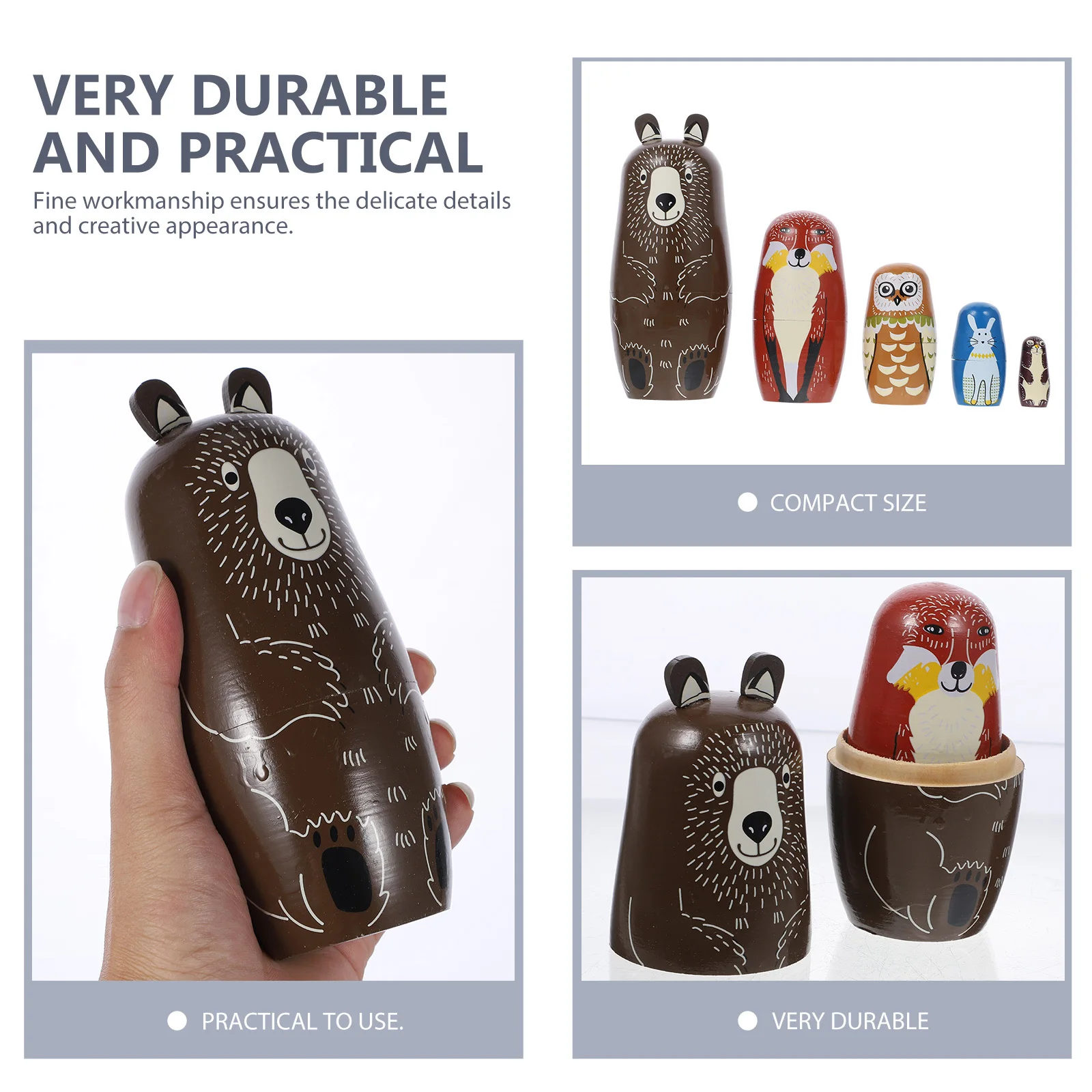 5 pçs russo nidificação urso marrom coleção para crianças adultos armazenamento decorativo presente natal dia dos namorados presente de aniversário russo