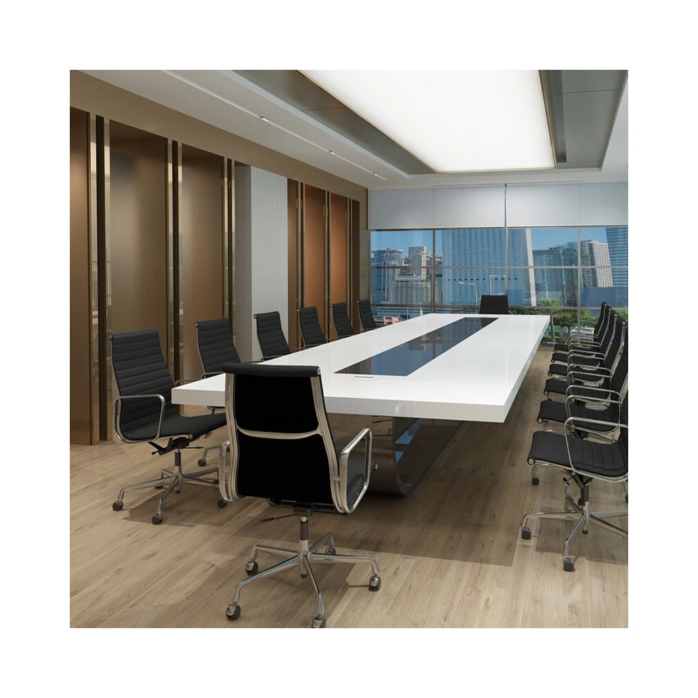 

High Gloss Artificial Marble Hotel Furniture Office Conference Table Boardroom Desk Set