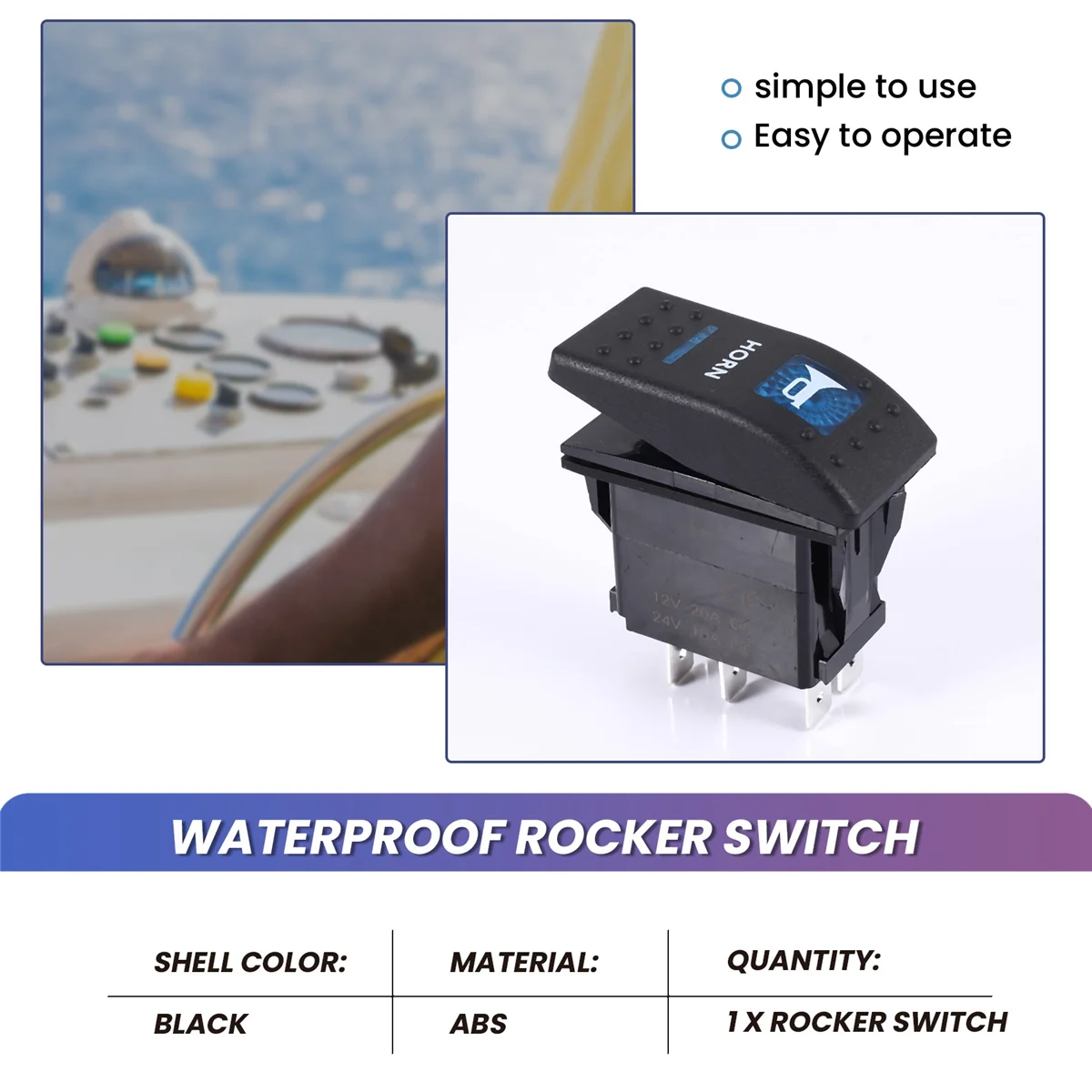 Imagem -06 - Padrão de Chifre de Luz Azul Led Rocker Toggle Switch 12v 20a 24v 10a Pin Carro Barco