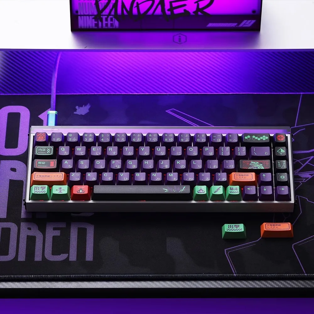 FBB PBT Keycap موضوع إيفا الياباني لملف الكرز لوحة المفاتيح الميكانيكية أغطية المفاتيح MX التبديل الإبداعية هدية 1.7 مللي متر سمك الأرجواني