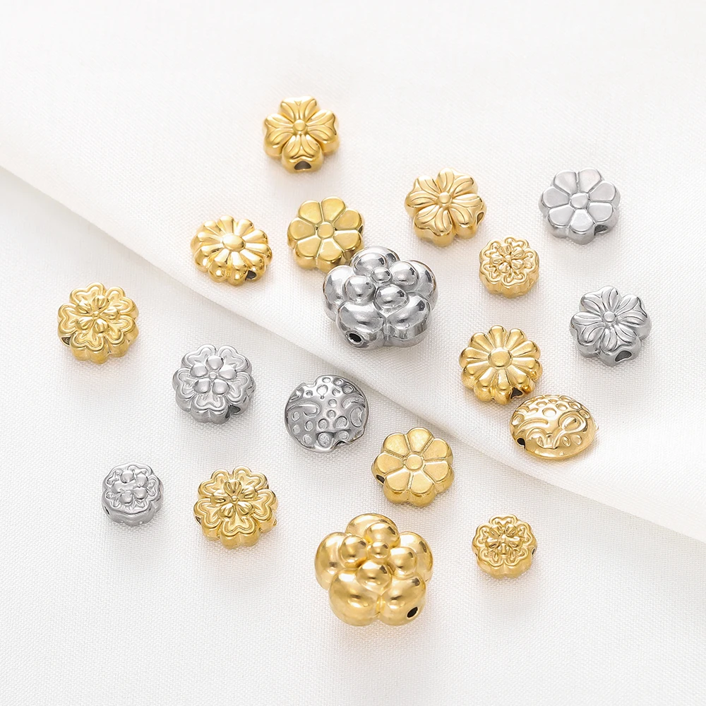 

5Pcs/Pack Stainless Steel Various Flower Shape Spacer Beads For Handmade DIY Jewelry Making Bracelet Necklace Accessories