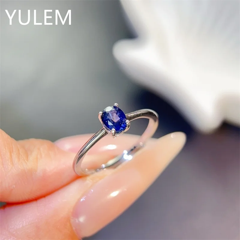 YULEM 4x5mm Natural Roayl Blue Sapphire for Women Daily Wear Fine Gem  Sterling Silver Fine Jewelry for Women Mom Gift