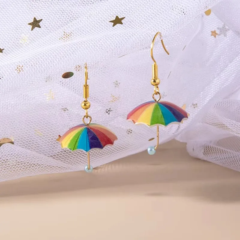 Cute Acrylic Resin Heart Dot Flower Umbrella Dangle Earrings For Women Girls Jewelry Gifts