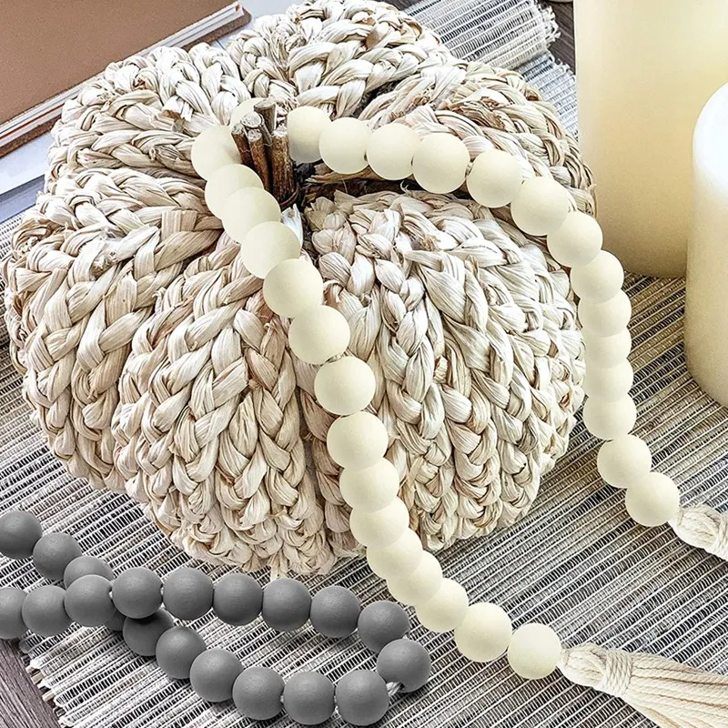 Wood Beads Tassel Farmhouse Decor Wooden Trays For Decor Natural Wood Beads For Home 2 Pieces