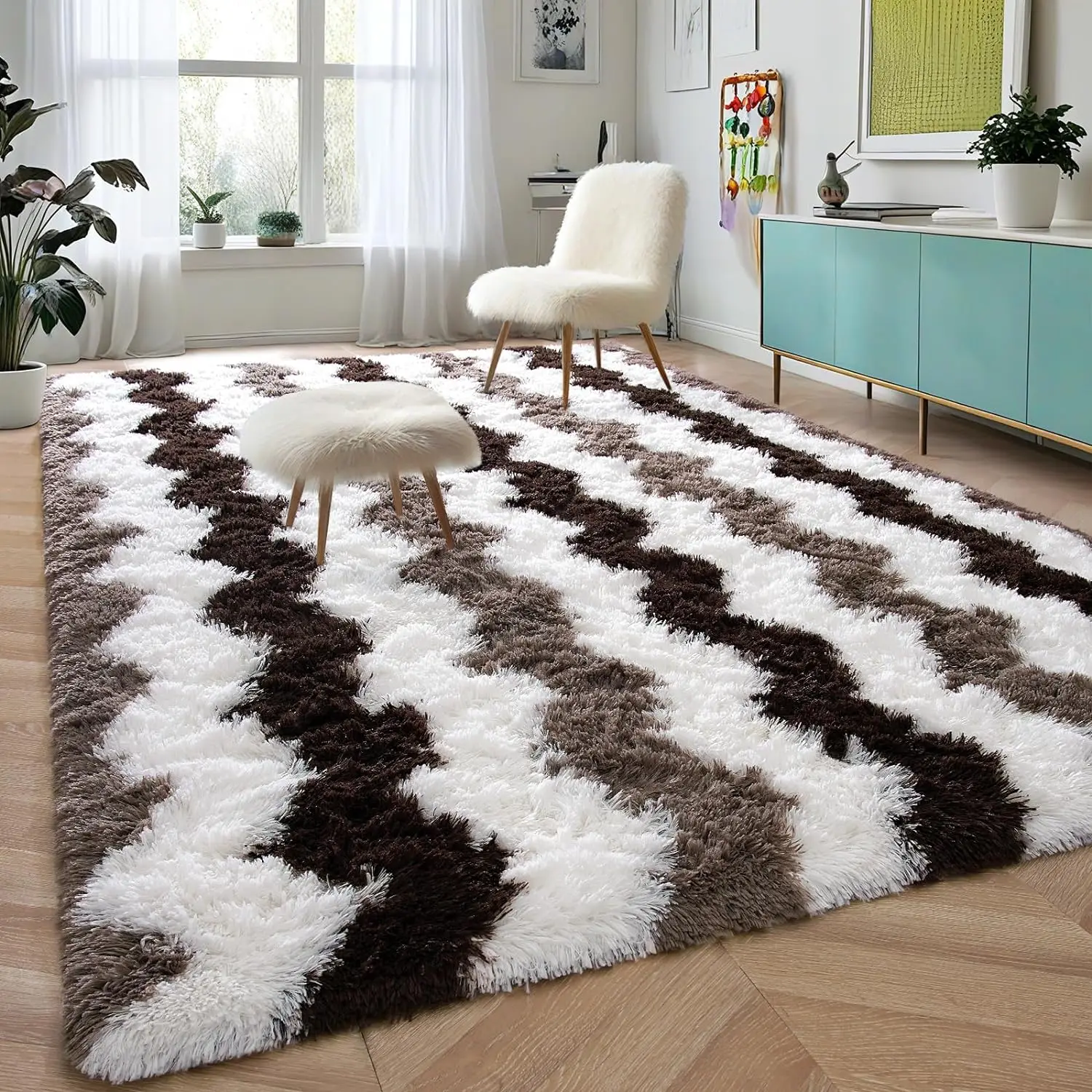 VIKAMA Flauschige Teppiche für Schlafzimmer, flauschige Teppiche für Wohnzimmer, weicher Kinderteppich, rutschfeste Teppiche für Hartholzböden, Raumdekoration
