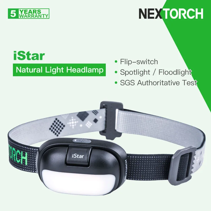 Nextorch iStar Natural-white Headlamp/Flashlight, Spot/Flood/Red Light, SGS Authoritative Test, Not Harm the Eyes, Flip-switch