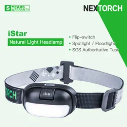 Nextorch iStar Natural-white Headlamp/Flashlight, Spot/Flood/Red Light, SGS Authoritative Test, Not Harm the Eyes, Flip-switch