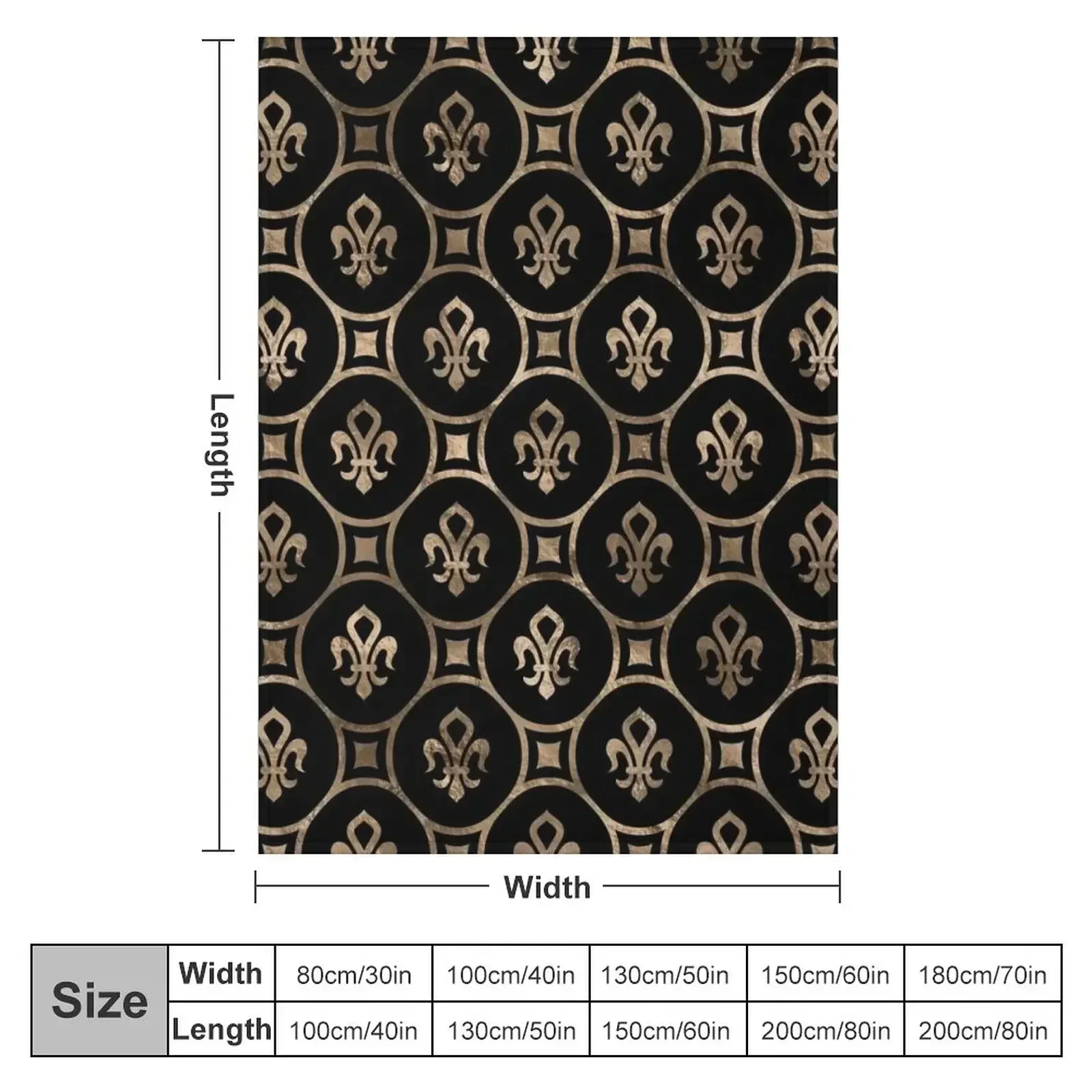 Fleur-de-lis pattern - Black and Gold Throw Blanket Furry Stuffeds Blankets