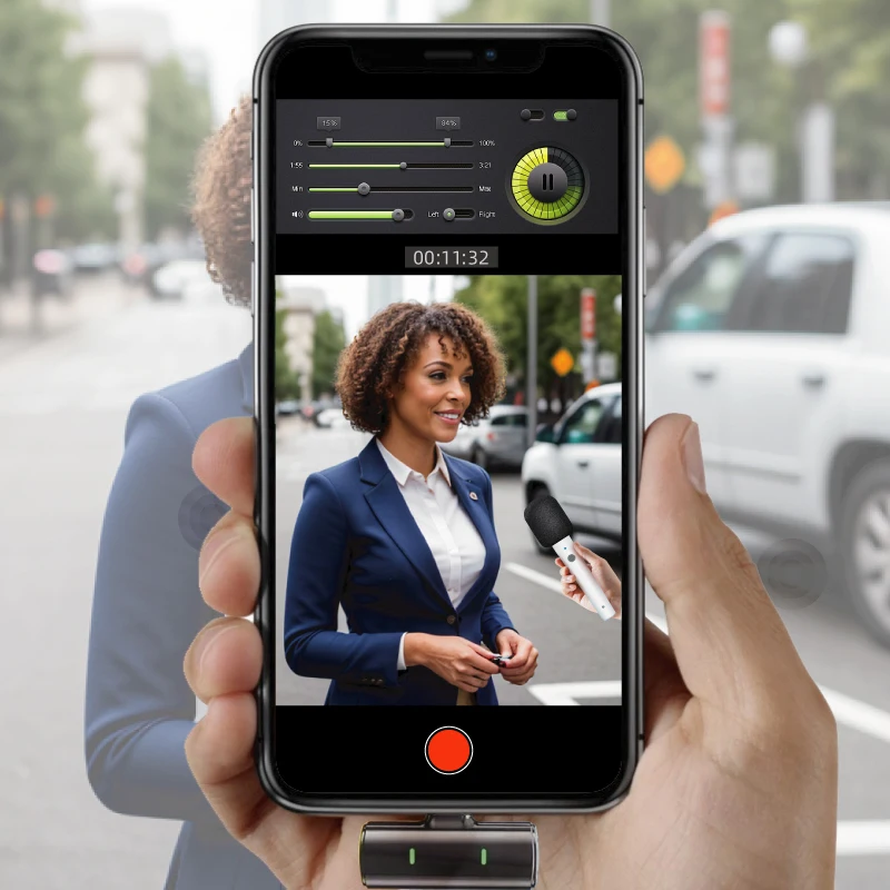 ميكروفون NUNAVO اللاسلكي مقابلة ميكروفون احترافي بمقبض ميكروفون بث ميكروفون محمول للهواتف الذكية iphone