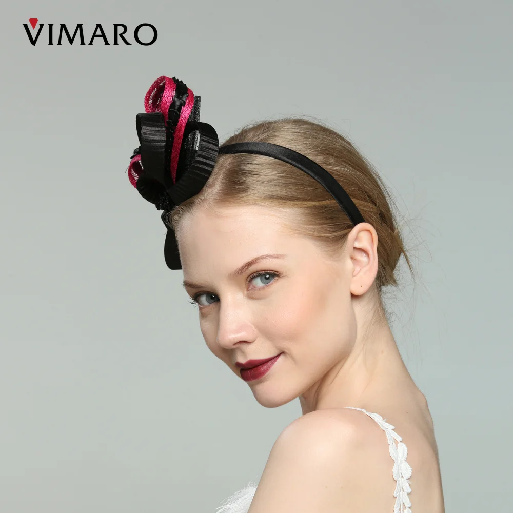 VIMARO – chapeaux noirs et Fuchsia Sinamay pour femmes, bandeaux élégants, chapeaux pour mariage et église, chapeau Derby