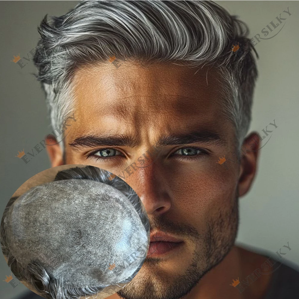 

30 мм волнистый серый 1B40 1B80 старый мужской парик супер прочный микрокожа тонкая кожа натуральная линия волос коричневый черный человеческие волосы капиллярный Pros