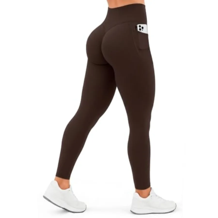 

Olmlmt No Front Seam Workout Leggings Pockets 25'' - High Waisted Butter Soft Womens Yoga Pants Butt Hidden Scrunch