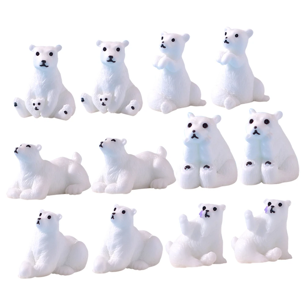

12pcs Mini Polar Bear Ornaments Resin Figurines Desktop Decor Garden Miniature Toys Cute Bears Snow Home Yard