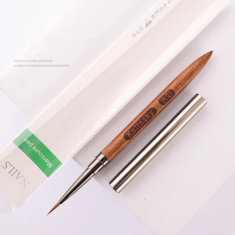 1/2 قطعة خشب الصندل مقبض كولينسكي مسمار بطانة فرشاة مسمار اللوحة القلم أكريليك الأشعة فوق البنفسجية هلام فرش كريستال مانيكير أداة فرشاة الأظافر #4