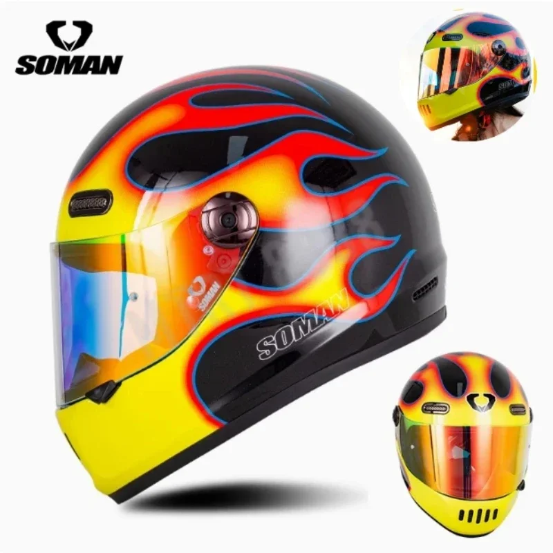 DOT ECE Vintage Full Face Helmet Motorcycle Flame Jet Helmet Motorbike Men Women Racing Moto Ultra-light Track Helmet Capacete