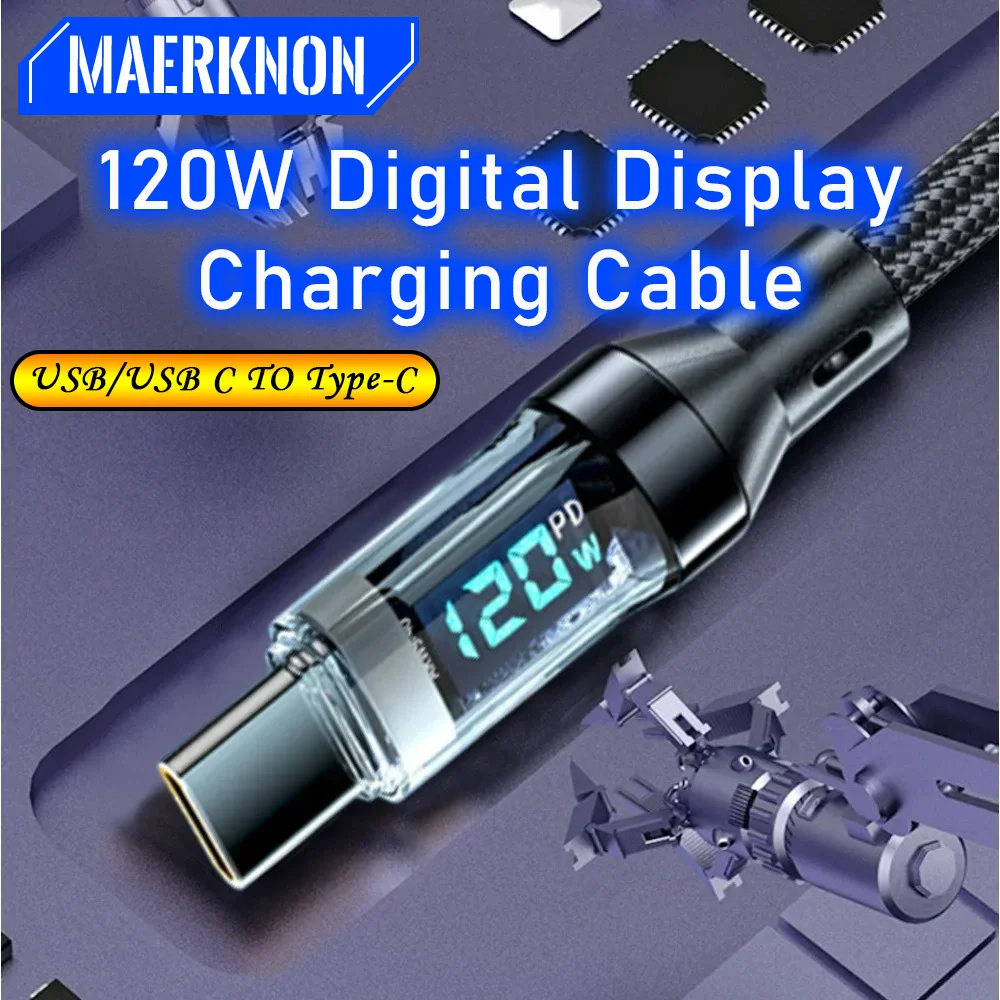 

120W Digital Display Smartphone Charging Cable Efficient And Fast Charging+Transferring Data For iPhone Xiaomi Huawei Samsung