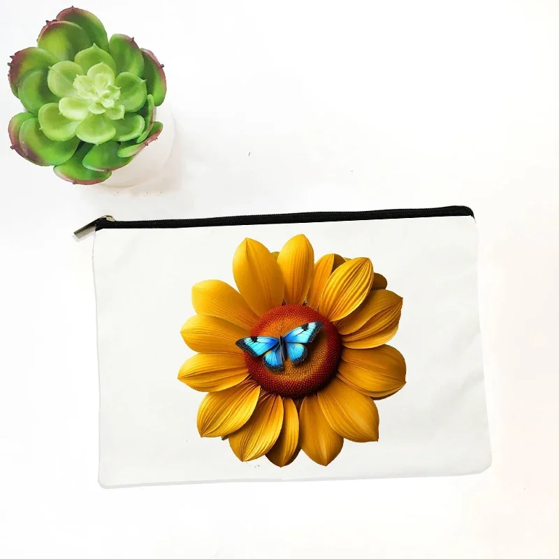 Sunflower Zipper Makeup Pouch Positive Cheerful Bag Bags Feminina Travel Cosmetic Bag Shool Pencil Case Beauty Kits Purse Wallet