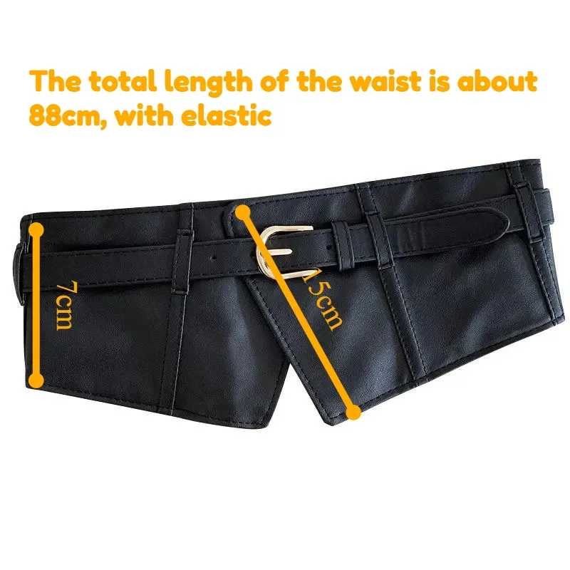 Cintura in vita in PU nera con decorazione semplice super larga da 7 cm, elastica, versatile, con rivestimento per gonna, pratico