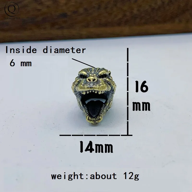 Jurassic Tyrannosaurus Rex Head Sculpture Brass Woven Lanyard Keychain Pendants EDC Knife Beads Dinosaur Charms Keyrings Jewelry