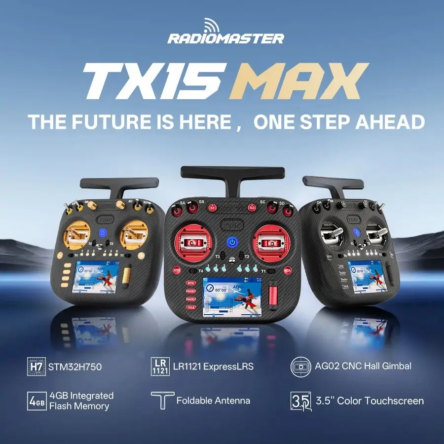 

Radiomaster TX15 MAX Remote Control ExpressLRS AG02 CNC HALL GIMBAL LR1121 3.5inch Color Touchscreen for FPV