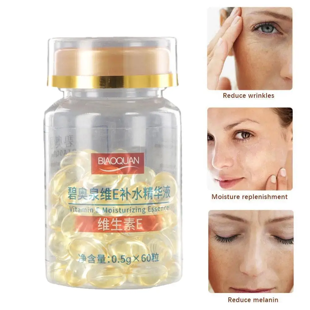 60pcs/bottle Vitamin E Soft Gel Capsules Serum Removal Spot Acne Treatment VE Freckle Capsule Whitening Essence Liquid