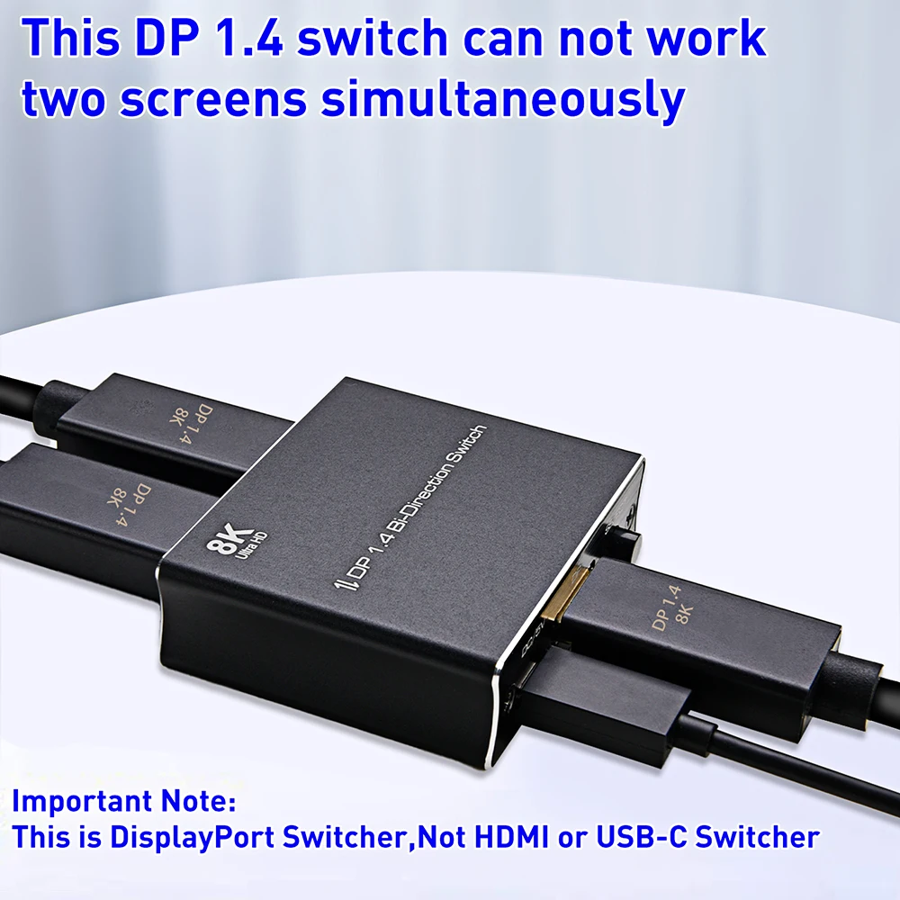 8K DP Switch DisplayPort 1.4 Bi-Direction Switch Converter 2x1/1x2 Support 4K@120Hz 8K@30Hz for Multiple Display Switcher