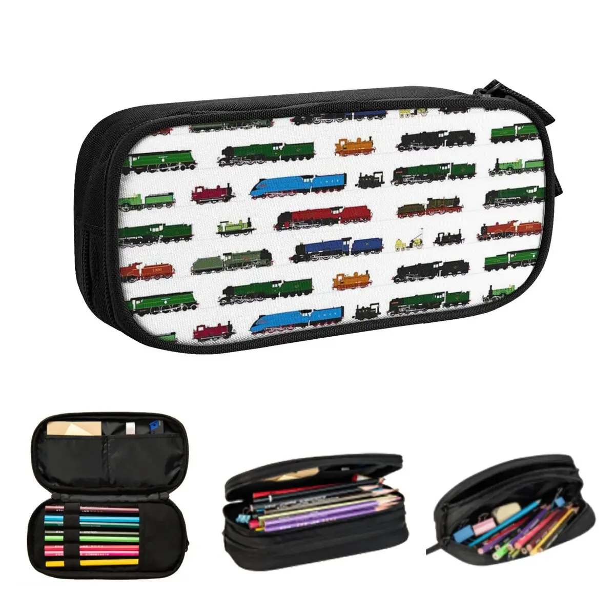 Iconic British Steam Trains Pencil Cases Large Storage Pen Bags Pen Box Pencil Pouch For Boys Girls Students Stationery Office