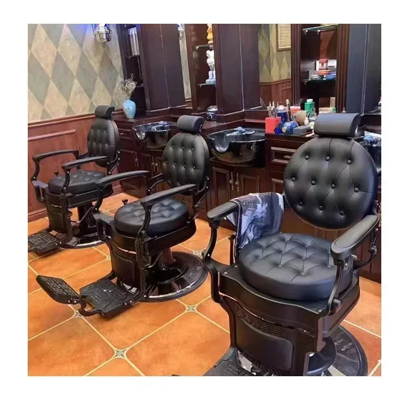 Vintage White Gold Hydraulic Barber Chairs Luxury 360° Rotate, Put Down, Elevated Eeadrest For Salon Beauty Shave