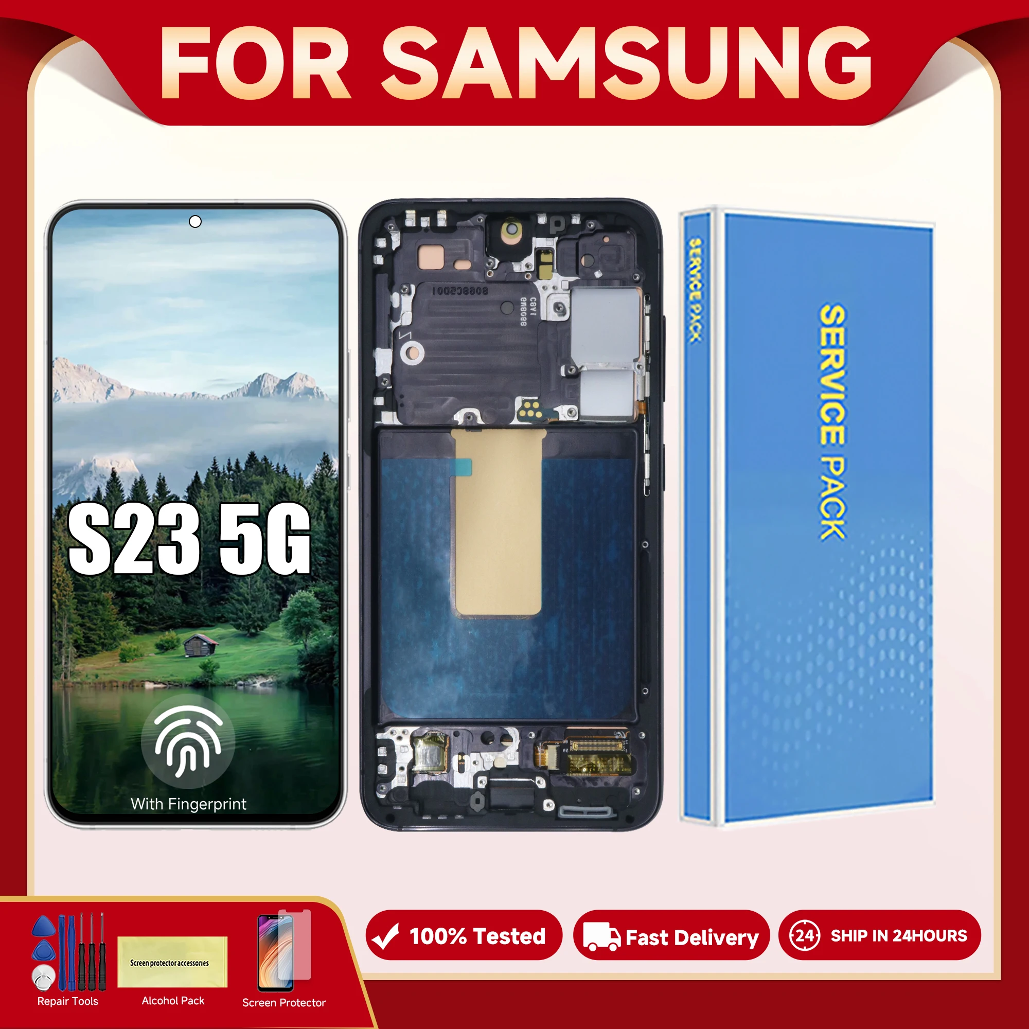 AMOLED 6.1 inch S23 For Samsung Galaxy S23 5G LCD No Defects S911 S911B S911U Display Touch Screen Assembly with back cover