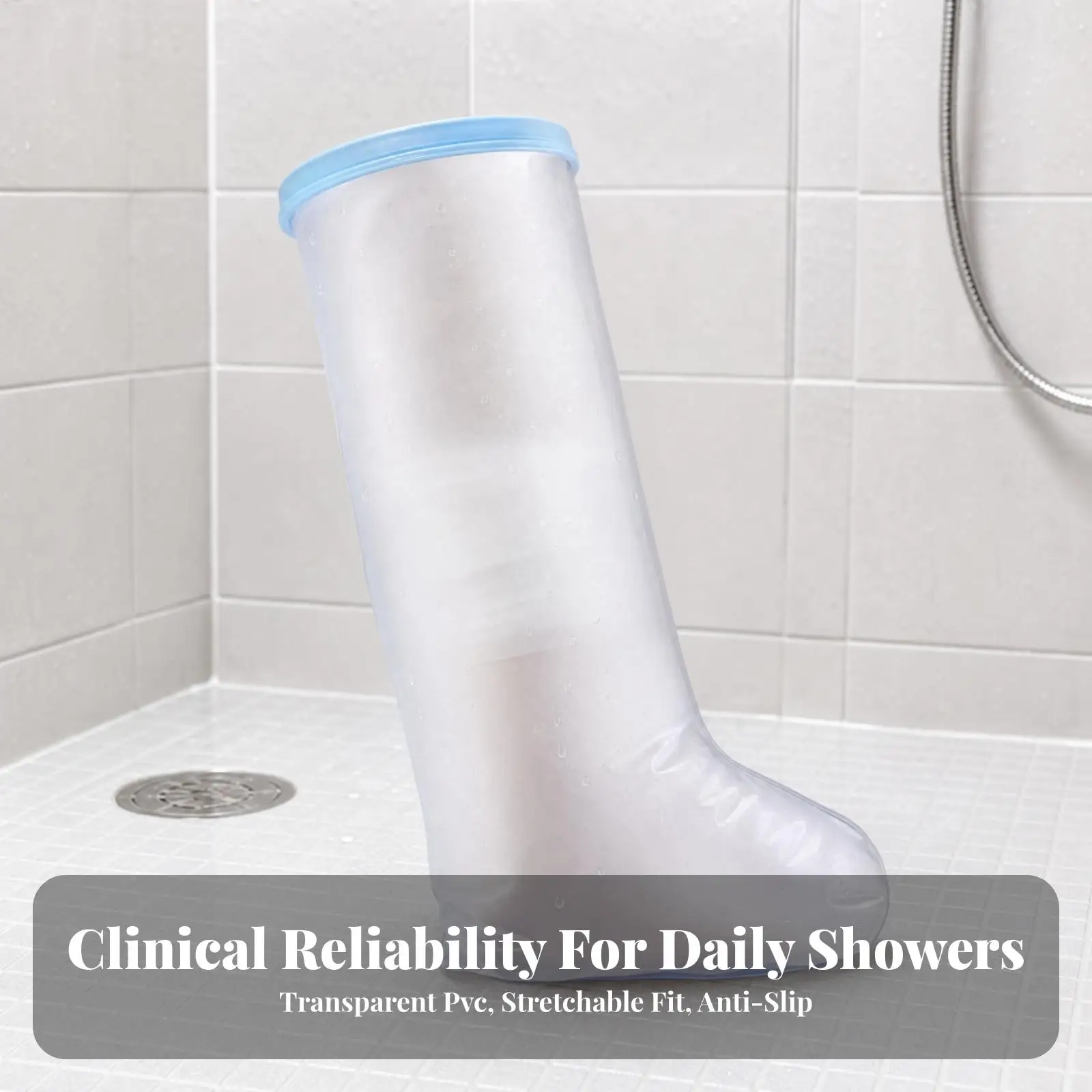 Leg Cast Protector Waterproof Shower Sleeve for Bathing Transparent PVC Wound Dressing Cover Light Blue PP Seal Anti Slip Lower