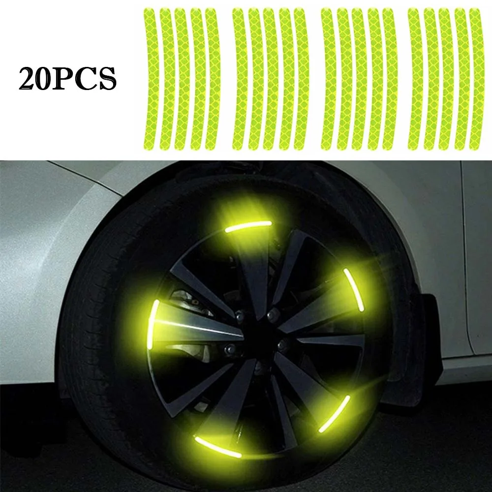 20pcs Universal Car Stickers Auto Moto Decor Car Motorcycle Bike Wheel Reflective Strips Hub Stickers Night Driving Wheel