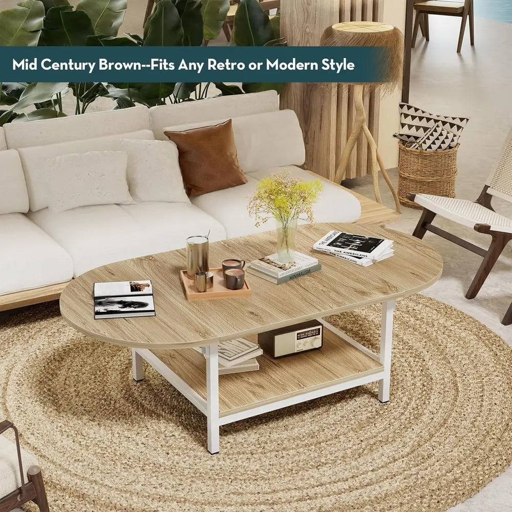 طاولة قهوة قابلة للتوسيع بطبقتين مع مساحة تخزين، لمسة نهائية من خشب البلوط الأبيض، مناسبة لمختلف أماكن المعيشة #3